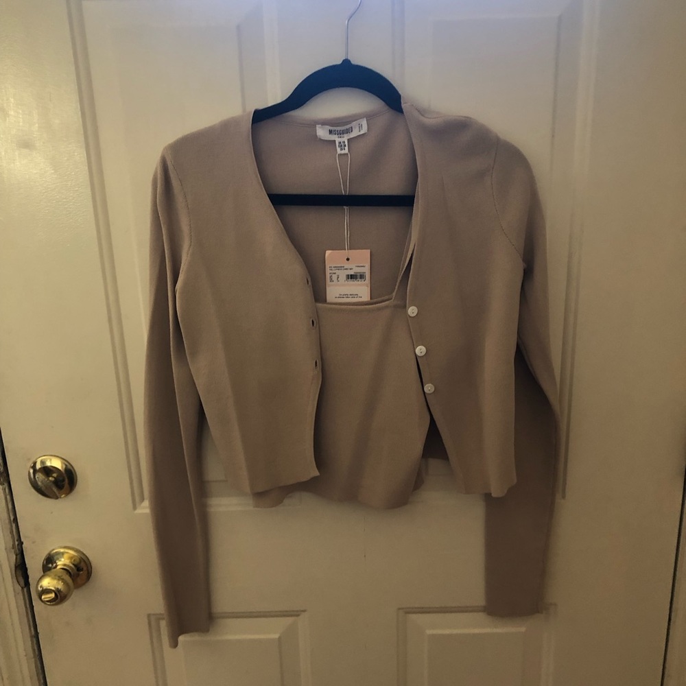 NWT Cropped Oatmeal Cardigan and Tank Set